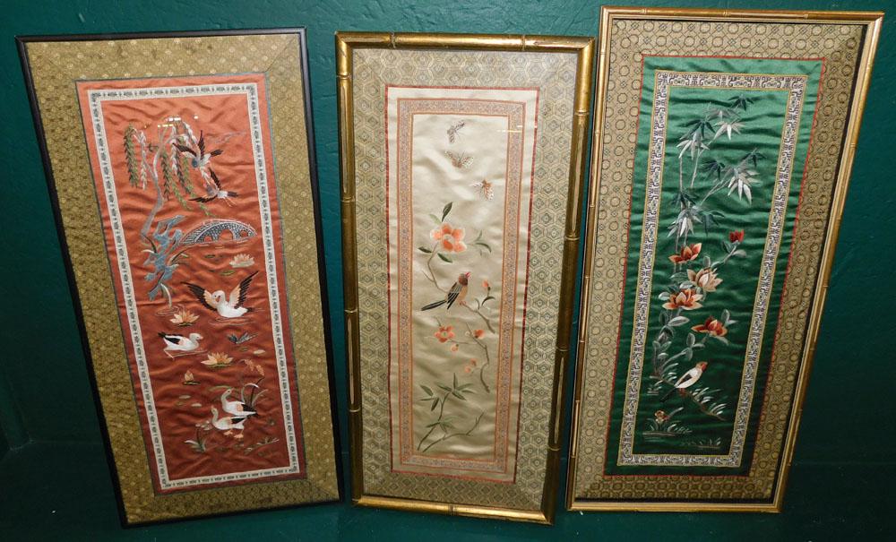 3 Framed Oriental Silk Embroideries (1 of 7)