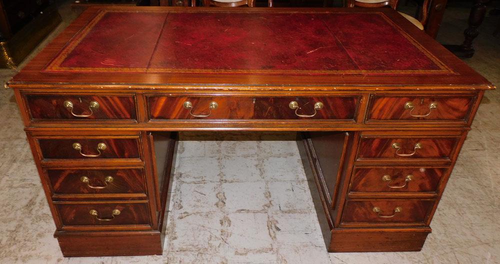 Mahogany 3 Piece Tooled Leather Top Desk (1 of 6)