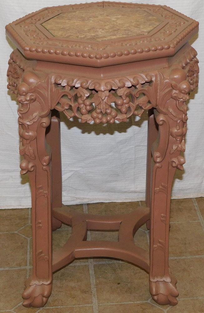 Painted Oriental Carved Wood Marble Top Stand (1 of 3)