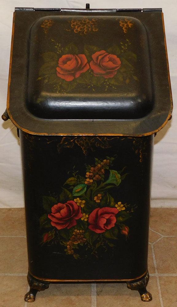 Painted Lift Top Tole Coal Bucket (1 of 4)