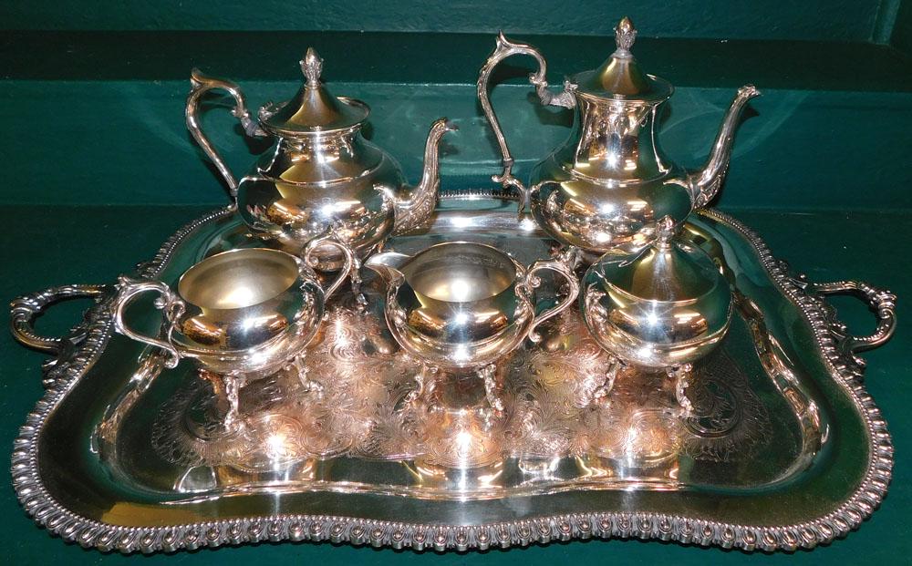 6 Piece Silver on Copper Tea Service (1 of 8)