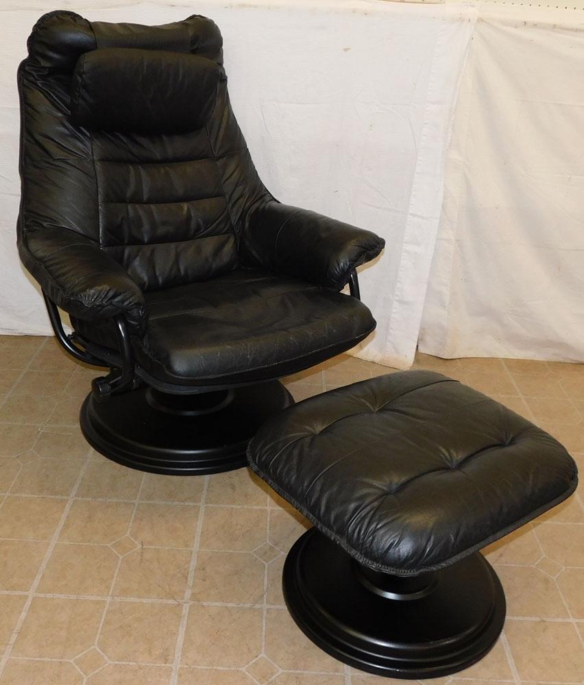 Mid Century Modern Leather Chair & Ottoman (1 of 5)