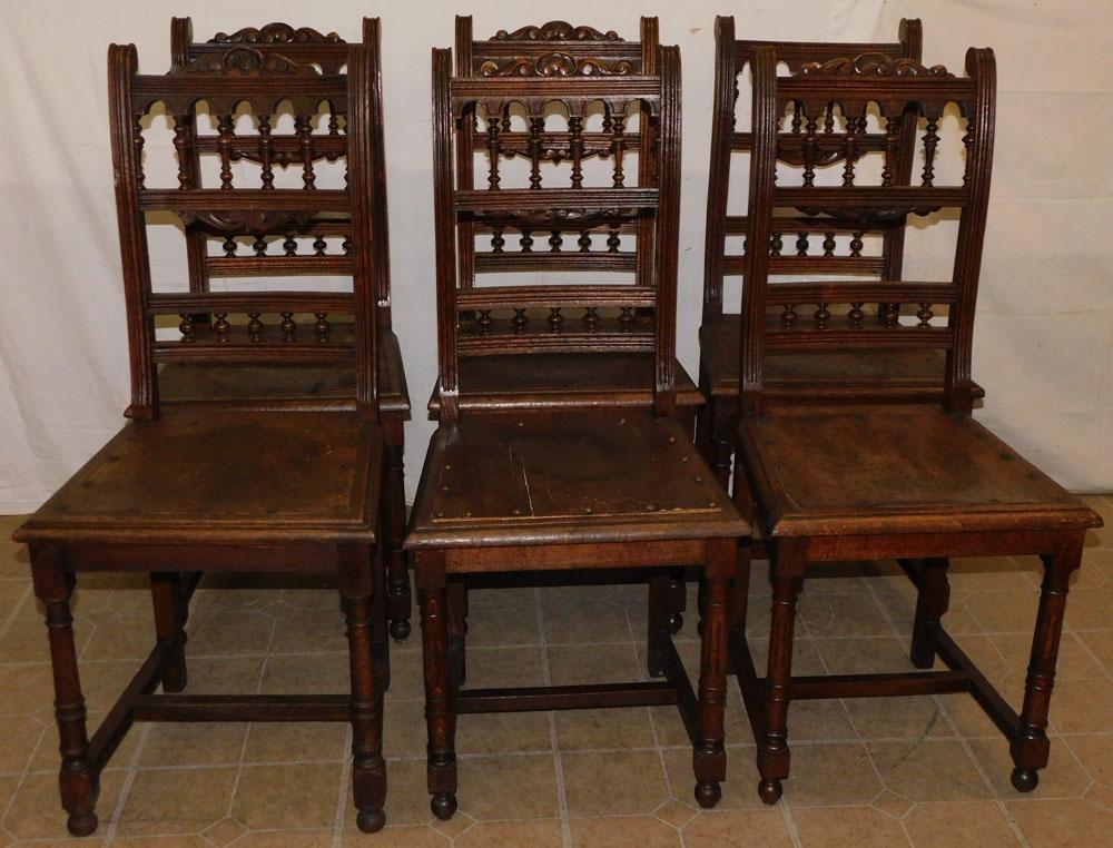 Set of 6 Oak Eastlake Dining Chairs: Set of 6 Oak Eastlake Dining Chairs . 38 1/2" H PLEASE REFER TO OUR "TERMS OF SALE" FOR FULL DISCLOSURE OF OUR POLICY. THANK YOU!"