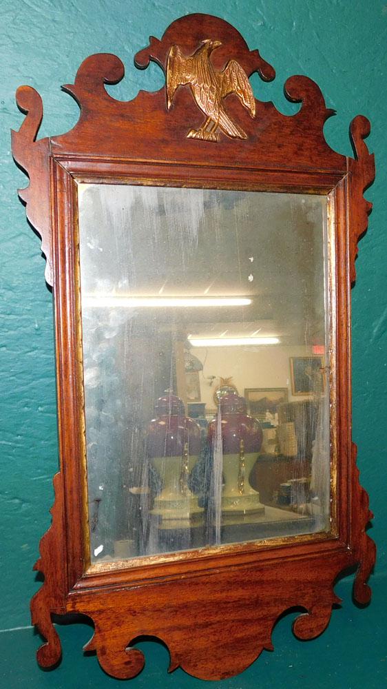 19th C Mahogany Chippendale Mirror: 19th C Mahogany Chippendale Mirror. 14 1/4" x 25 1/2" PLEASE REFER TO OUR "TERMS OF SALE" FOR FULL DISCLOSURE OF OUR POLICY. THANK YOU!"