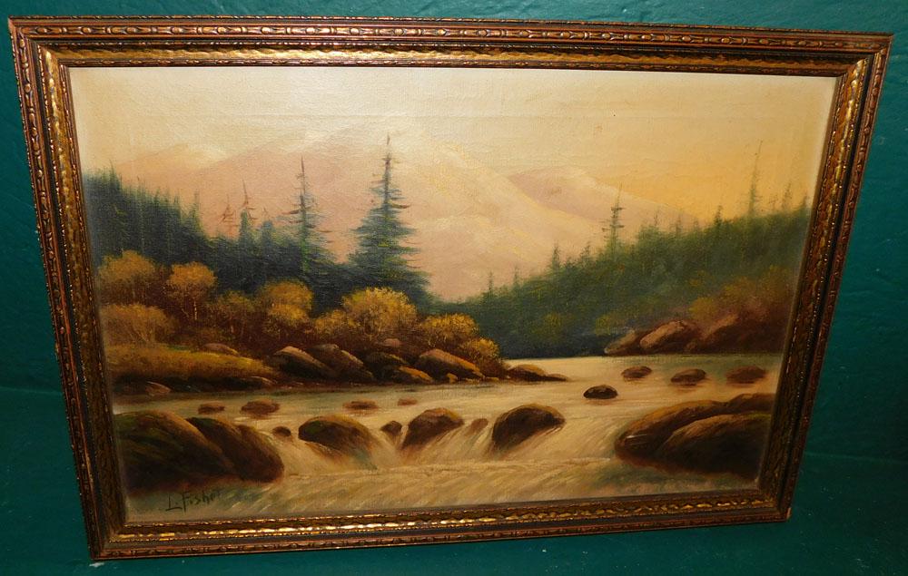 Oil on Canvas of a Stream Scene Signed (1 of 3)
