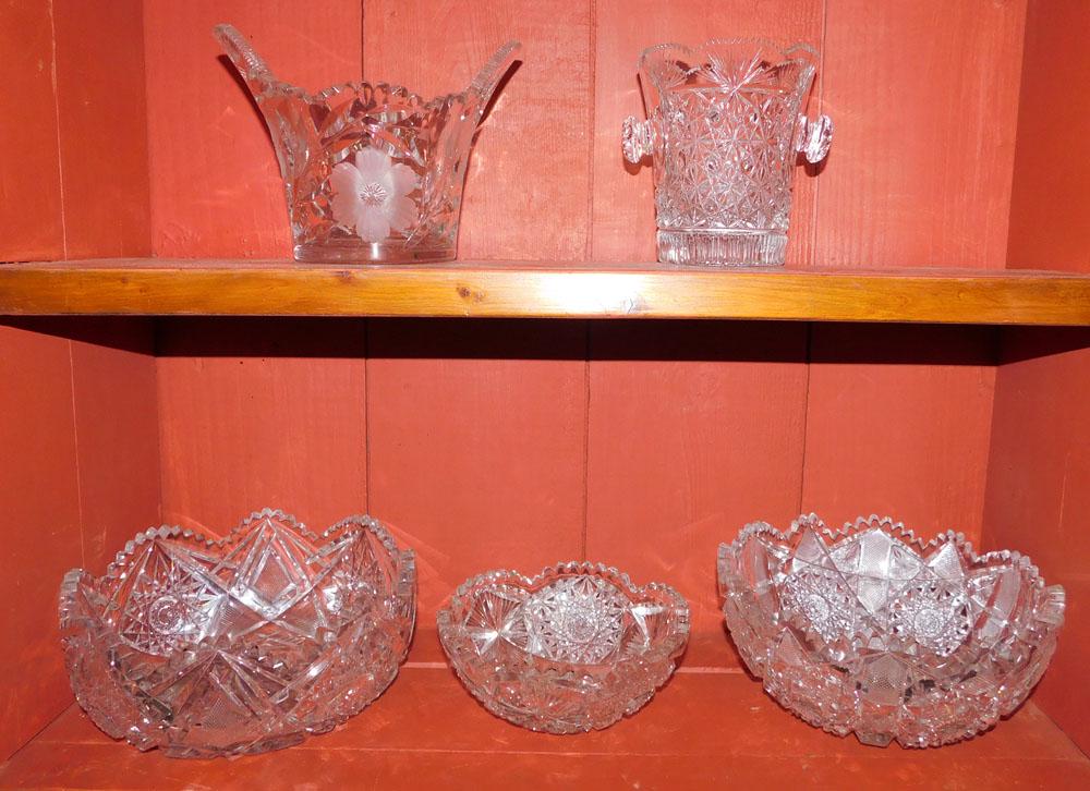 2 Cut Glass Ice Buckets & 3 Cut Glass Bowls (1 of 5)