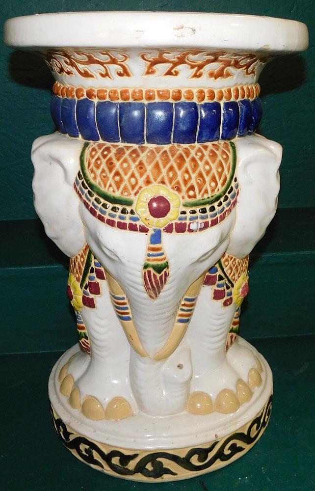 Oriental Porcelain Elephant Garden Seat: Oriental Porcelain Elephant Garden Seat . 13" Dia. 19 1/2" H PLEASE REFER TO OUR "TERMS OF SALE" FOR FULL DISCLOSURE OF OUR POLICY. THANK YOU!"