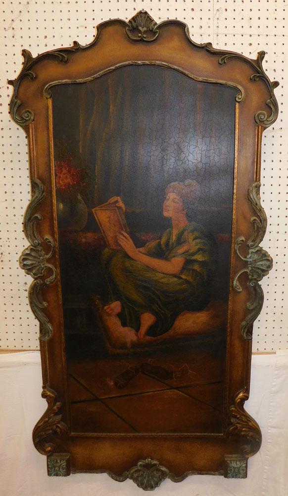 Painted French Style Wall Panel of Lady Reading Book (1 of 5)