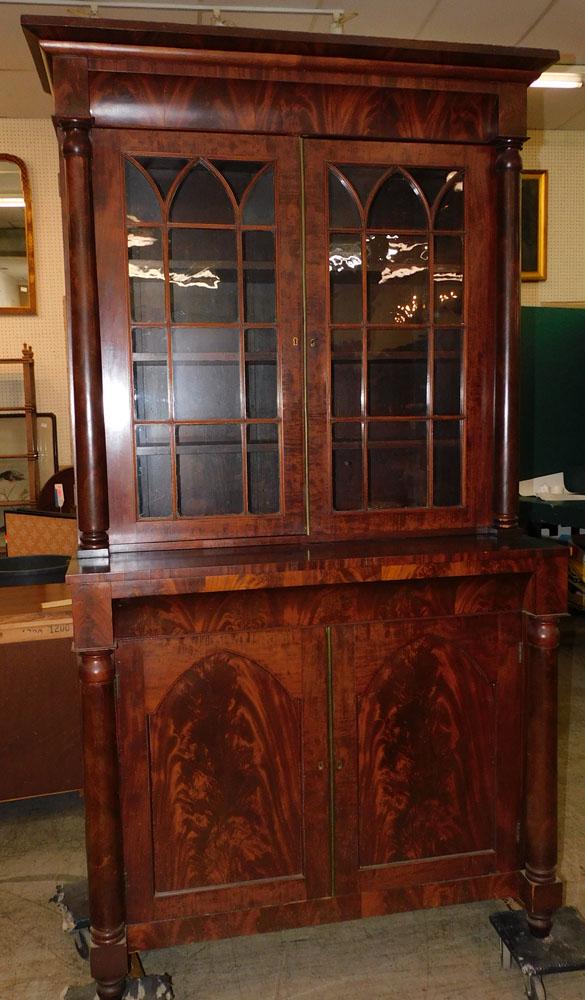 19th C 2 Piece Mahogany Empire Cabinet with Pull Out Slides (1 of 7)