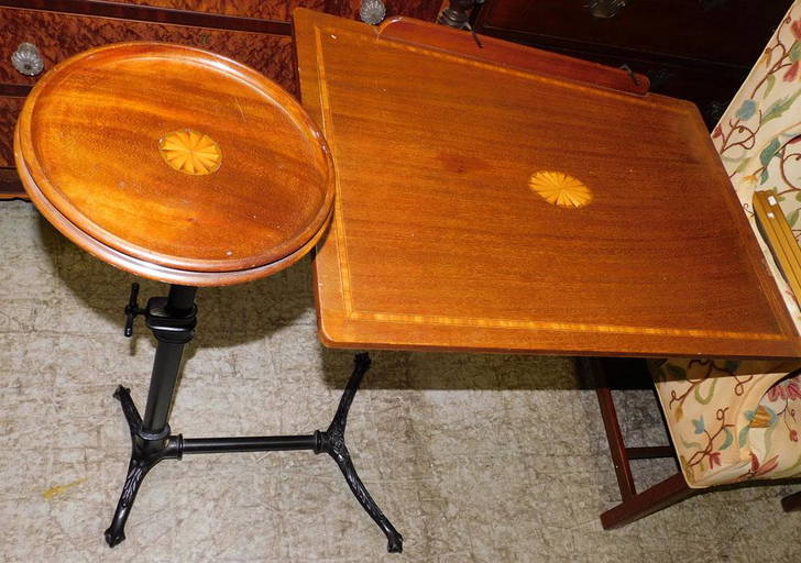 Adjustable Mahogany Inlaid & Painted Metal Base Book Stand (0486) on