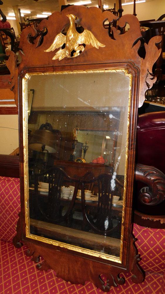 19th C Mahogany Chippendale Mirror with Eagle Crest (1 of 2)