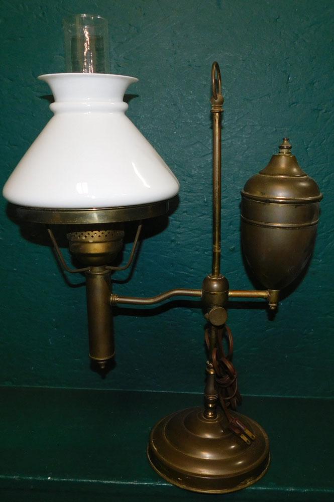 Brass & Milk Glass Shade Student Lamp (1 of 2)