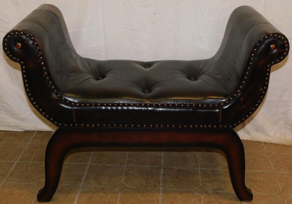 Painted Faux Leather Vanity Bench (1 of 4)