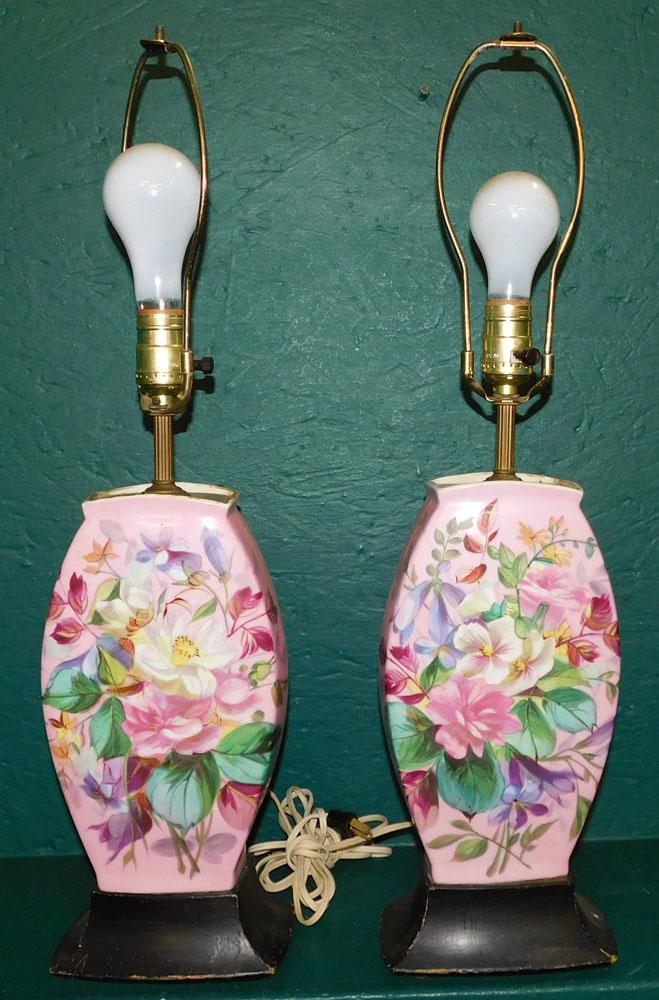 Pair Hand Painted Porcelain Lamps (1 of 3)