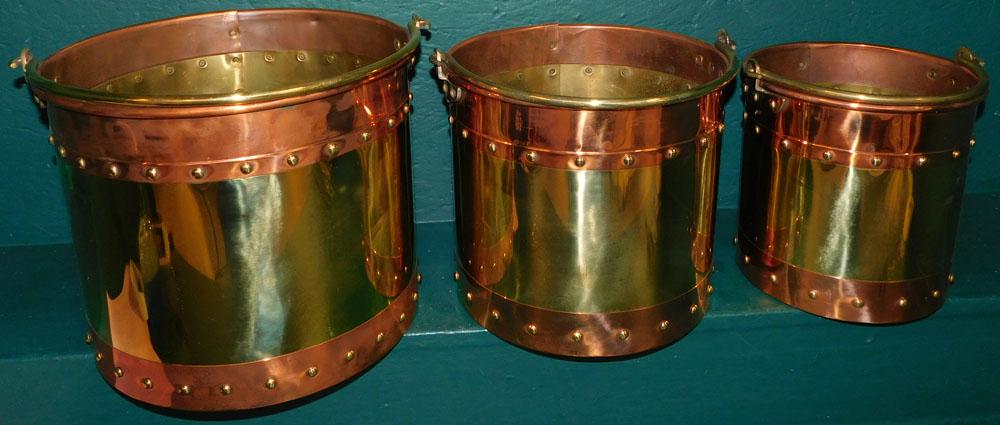 Set 3 Graduated Brass & Copper Buckets (1 of 2)