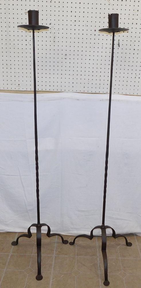 Pair Hand Forged Iron Floor Candle Holders (1 of 3)