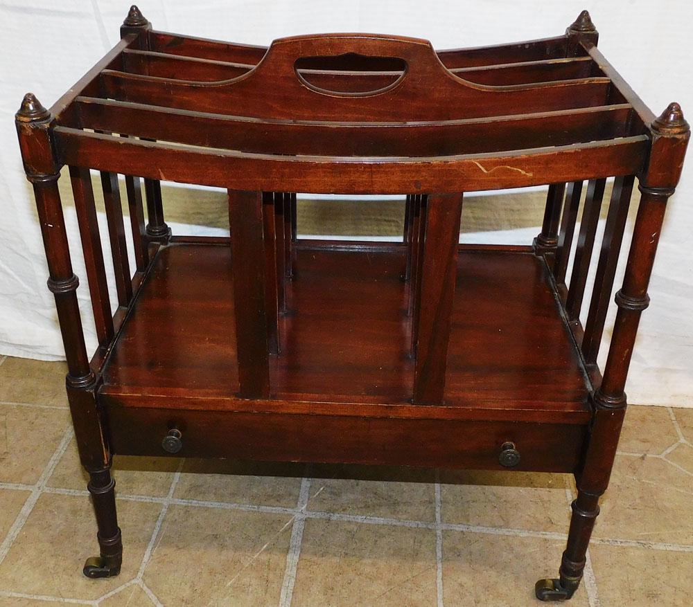 Mahogany Canterbury: Mahogany Canterbury. 19" W 13" D 19 3/4" H PLEASE REFER TO OUR "TERMS OF SALE" FOR FULL DISCLOSURE OF OUR POLICY. THANK YOU!"