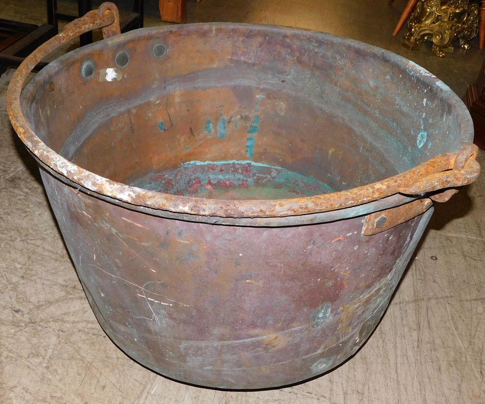 Large Antique Copper Bucket with Wrought Iron Handle (1 of 3)