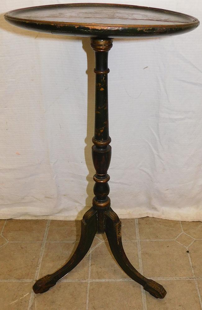 Antique Paint Decorated Dish Top Candle Stand (1 of 4)