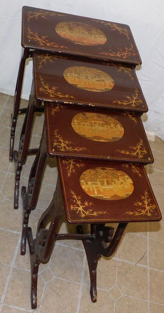 Set 3 Oriental Paint Decorated Nesting Tables (1 of 9)