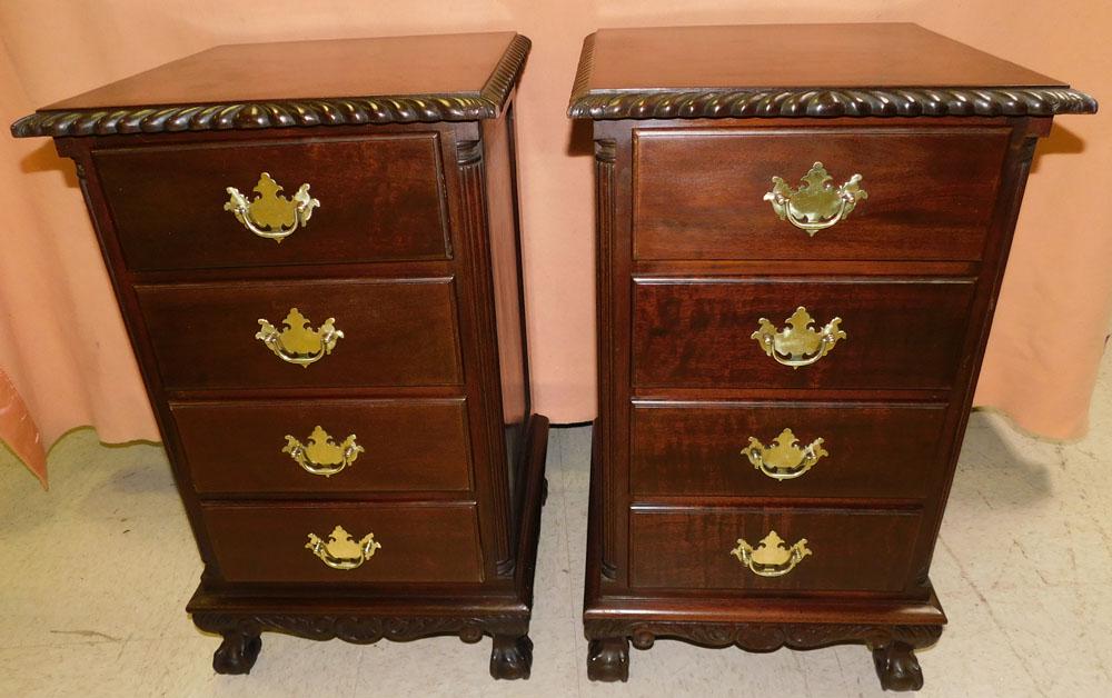 Pair Mahogany Carved 3 Drawer Night Stands (1 of 6)