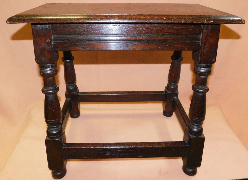 Antique Oak Stretcher Base Stool (1 of 5)