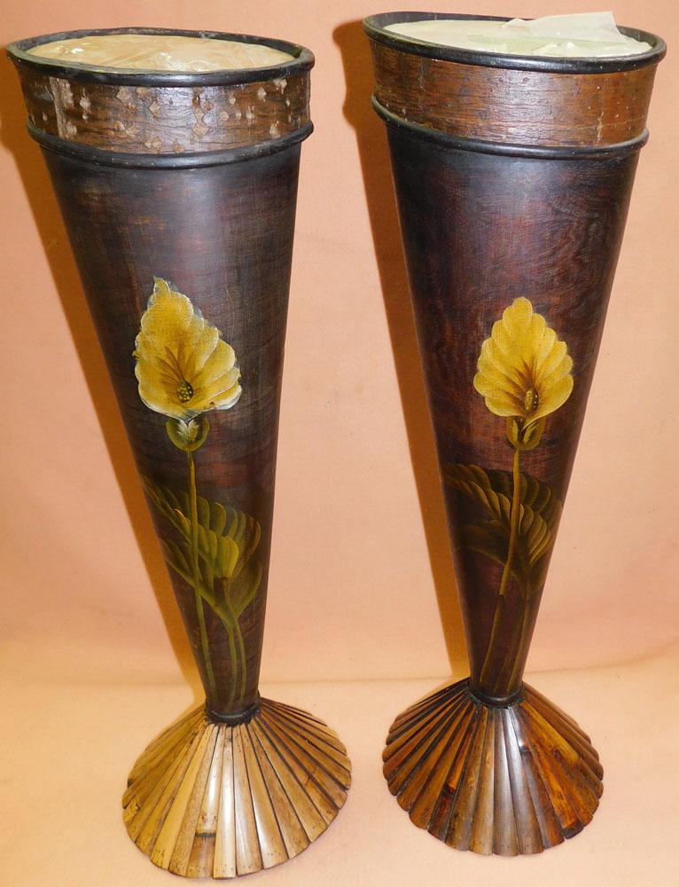 Pair Paint Decorated Vases W/ Bamboo Base (1 of 5)
