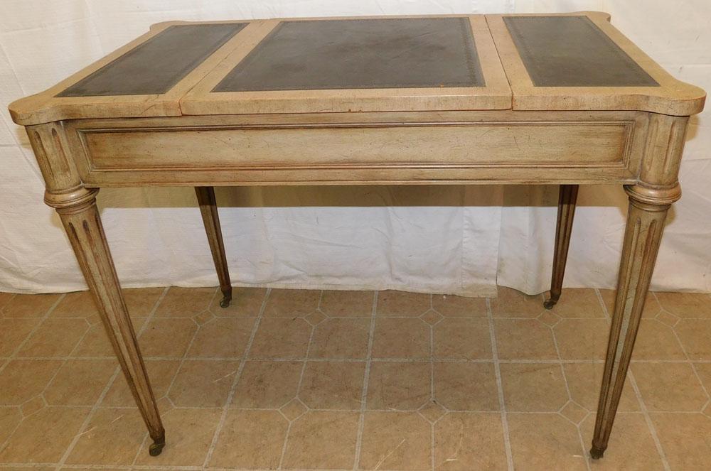 Tooled Leather Top Painted Game Table By Henredon (1 of 6)