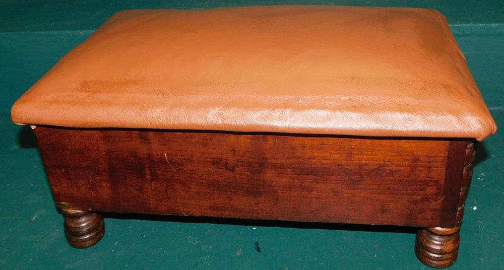19th C Mahogany Carved Upholstered Top One Drawer Foot Stool (1 of 5)