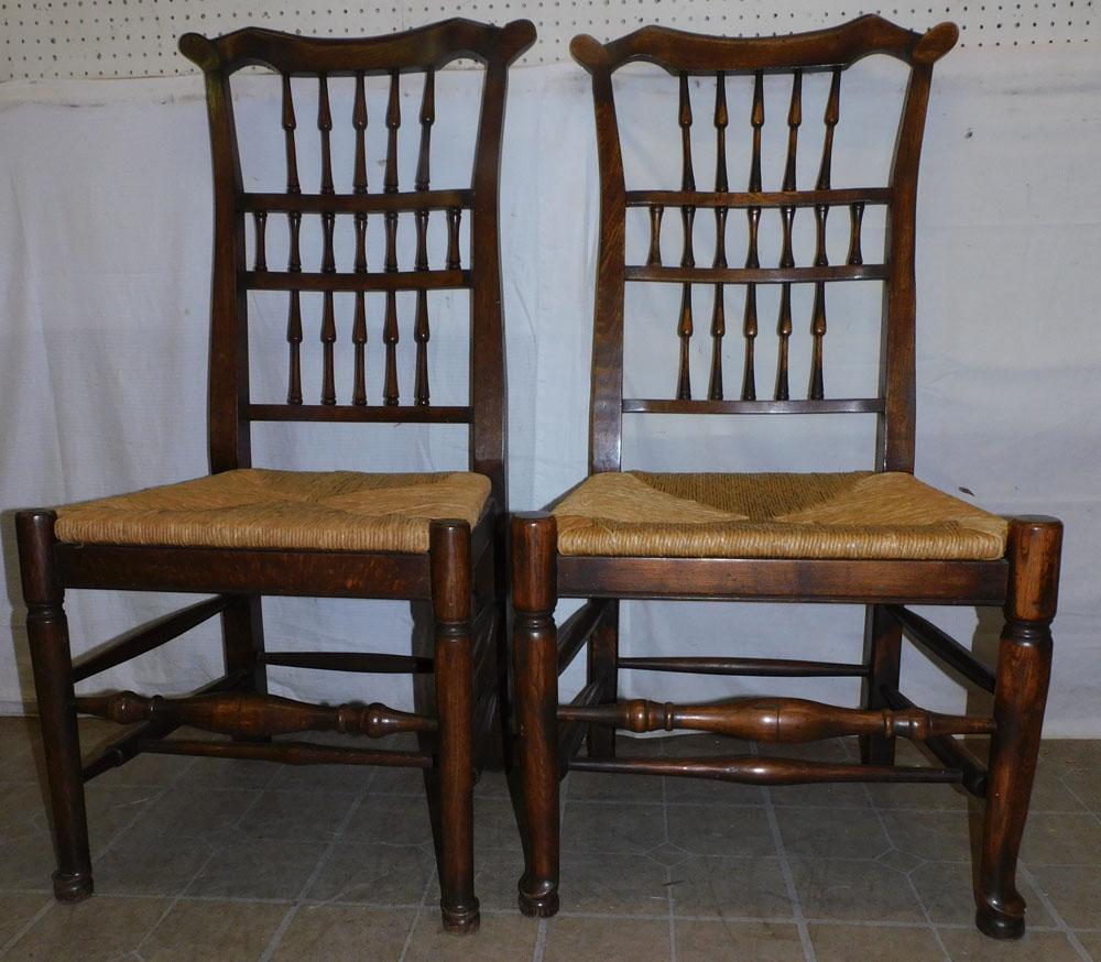 Pair Oak Spindle Back Rush Bottom Side Chairs (1 of 4)