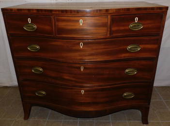 19th C Serpentine Front Mahogany Inlaid 3/3 Drawer Chest