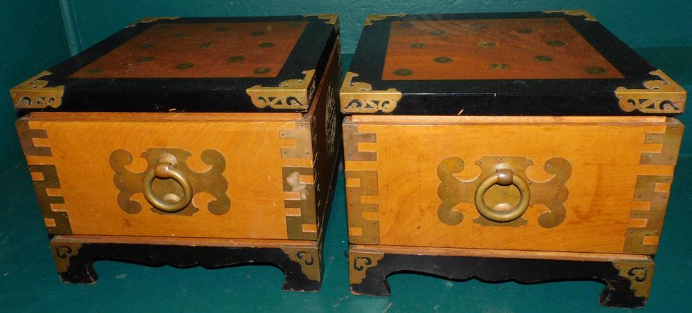 Pair Oriental Brass Bound Lift Top Stands (1 of 5)