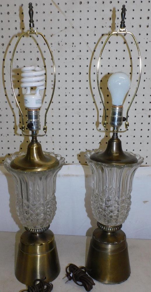 Pair Brass & Crystal Lamps: Pair Brass & Crystal Lamps. 29" H PLEASE REFER TO OUR "TERMS OF SALE" FOR FULL DISCLOSURE OF OUR POLICY. THANK YOU!"