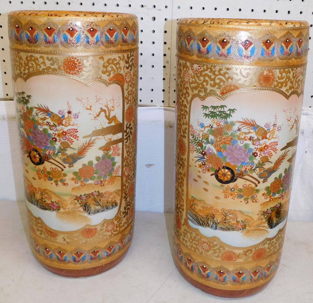 Pair Oriental Paint Decorated Porcelain Vases (1 of 4)