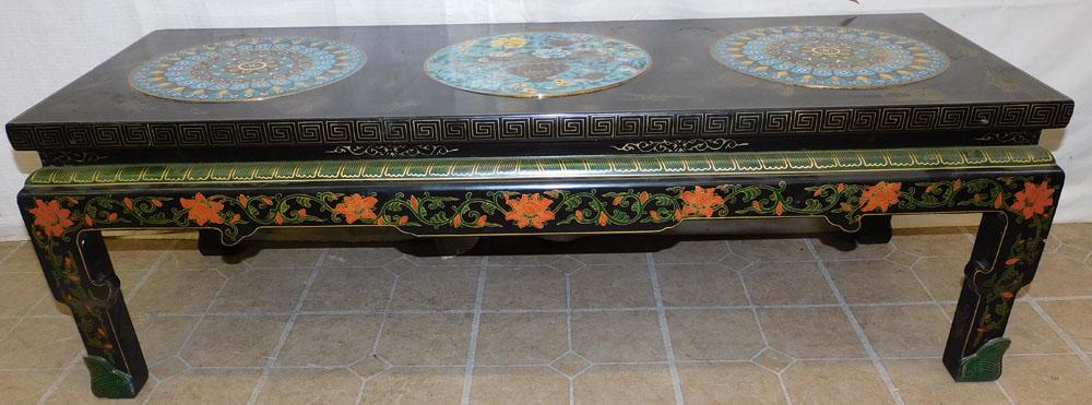 Paint Decorated Oriental Coffee Table W/ Cloisonné Inserts (1 of 3)