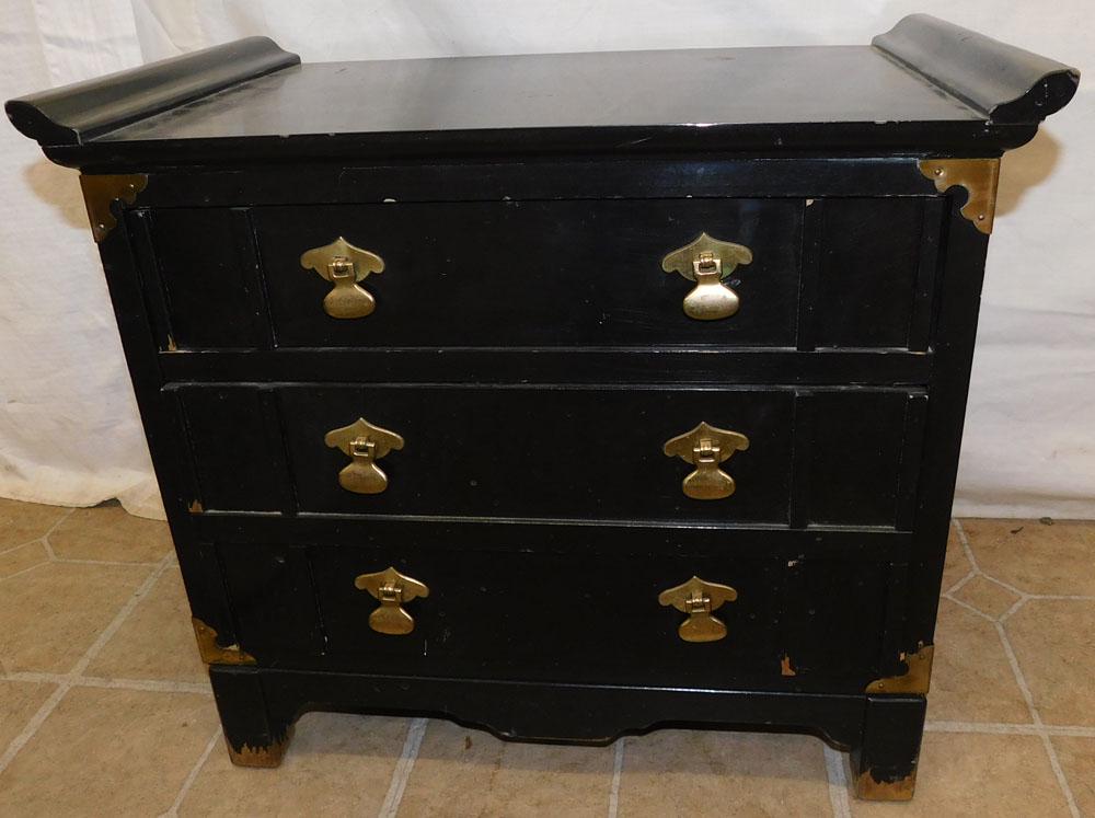 Black Lacquered Oriental Diminutive Chest By Lane (1 of 5)