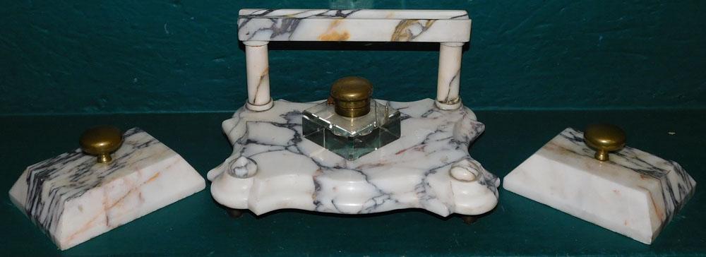 3 Pc Marble & Brass Desk Set (1 of 4)
