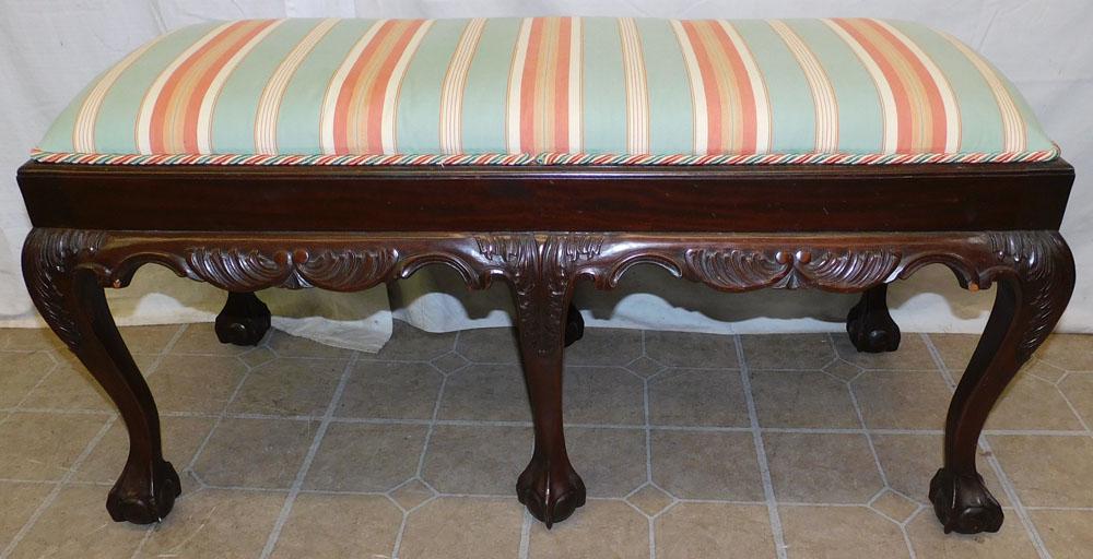 Mahogany Carved Chippendale Style Window Bench (1 of 3)