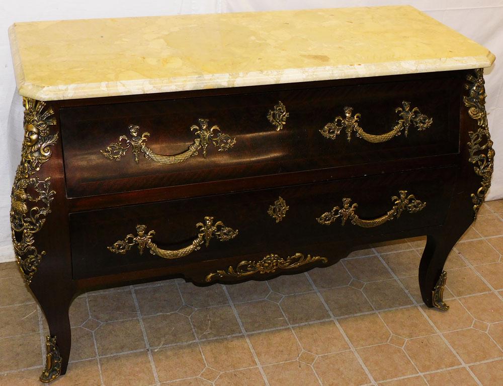 French Burl Mahogany Inlaid Marble Top 2 Drawer Commode (1 of 11)