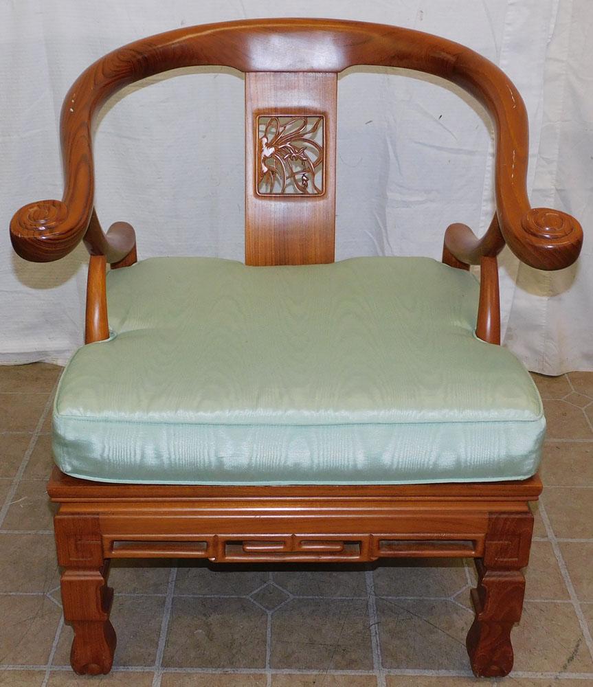 Oriental Yoke Back Slipper Arm Chair: Oriental Yoke Back Slipper Arm Chair. 29 3/4" H PLEASE REFER TO OUR "TERMS OF SALE" FOR FULL DISCLOSURE OF OUR POLICY. THANK YOU!"