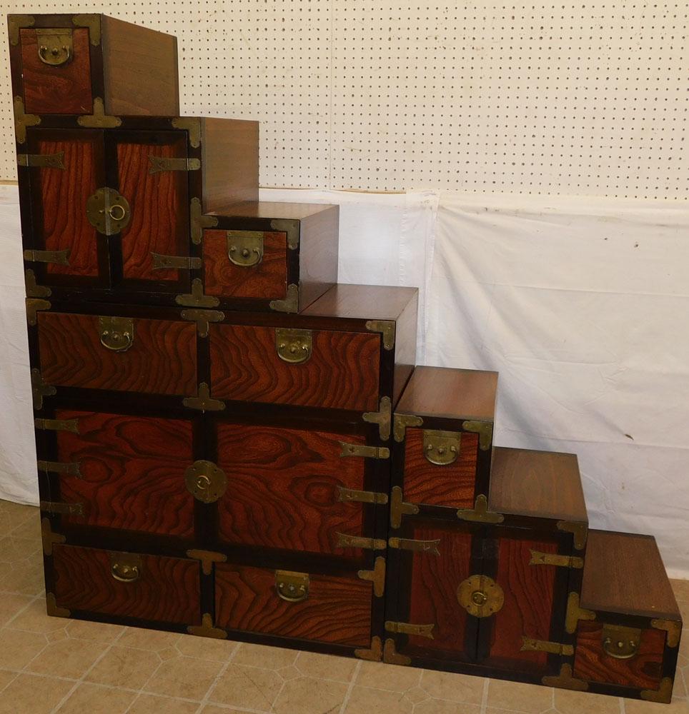 Three Part Oriental Brass Bound Cabinet (1 of 5)