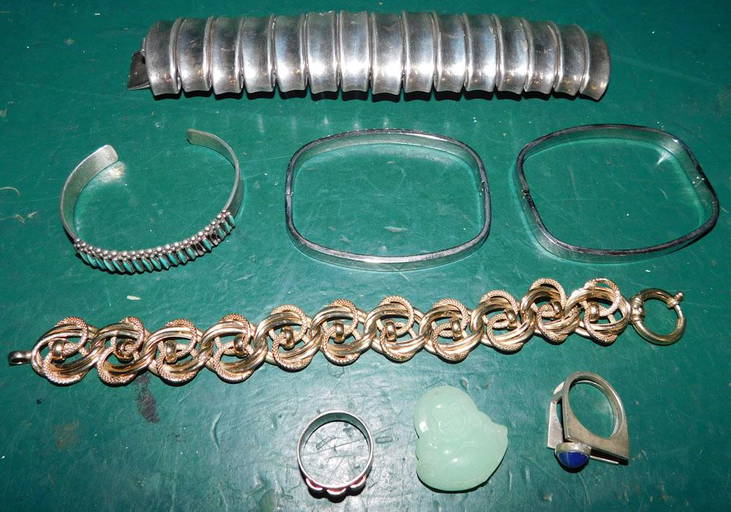 Mexican Sterling Bracelet 2 Marked .750 Italy Bracelets Jade Amulet