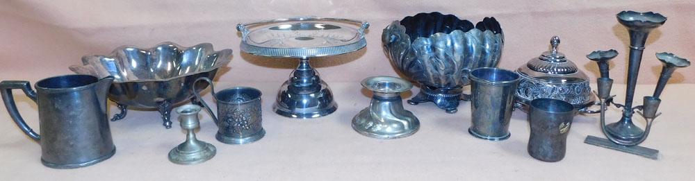 Lot Silver Plate Items: Lot Silver Plate Items. "ALL DESCRIPTIONS AND ANY CONDITION STATEMENT GIVEN BY LANGSTON AUCTION GALLERY ARE STRICTLY OPINIONS AND LANGSTON'S SHALL HAVE NO RESPONSIBILITY FOR ERRORS OR OMISSIONS. THE A