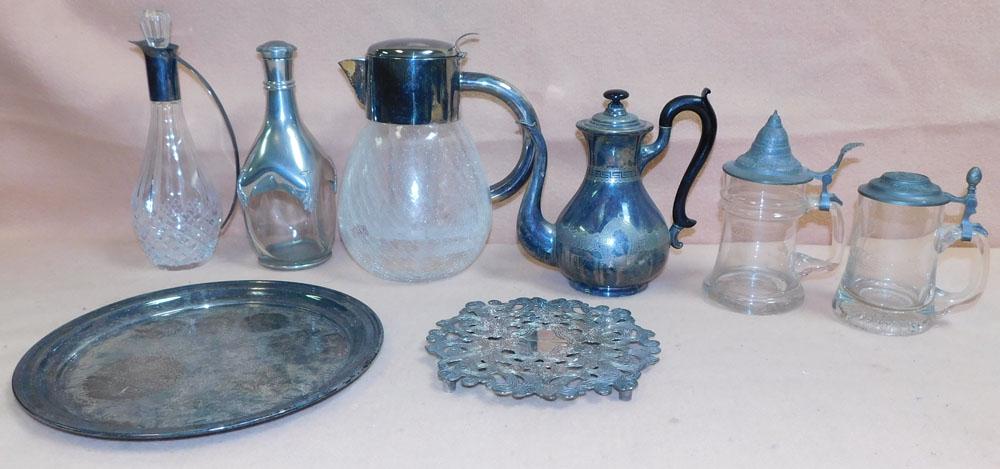 Lot Silver Plate & Pewter - Glass Items (1 of 3)