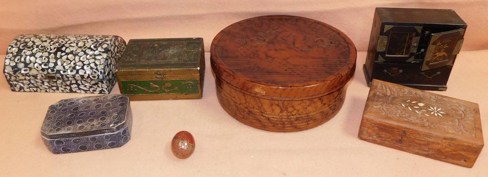 Lot Paint Decorated Wood Carved & Stone Decorator Boxes (1 of 2)