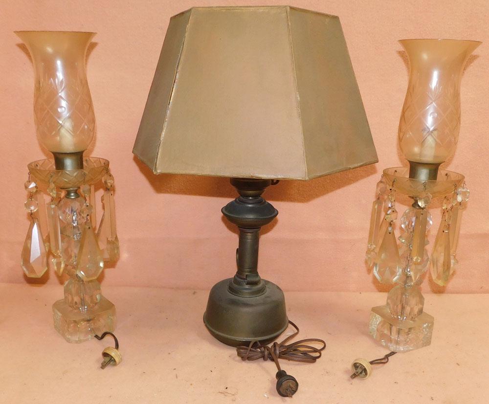 Pair Glass Luster Lamps & Metal Lamp (1 of 5)