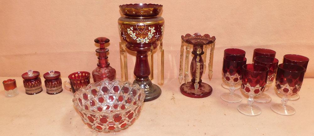Lot Ruby Glass & Cut To Clear Glass Items (1 of 3)