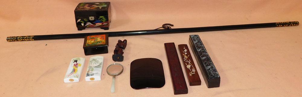 Oriental Paint Decorated Boxes - Stone Carved Fan Box (1 of 2)