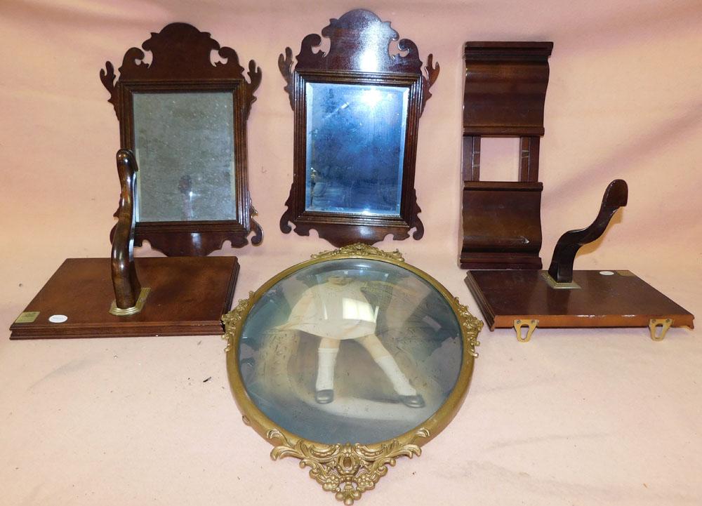 Two Mahogany Chippendale Mirrors & Shelves By Bombay - Bubble Glass Print - Mahogany Bookend By (1 of 2)