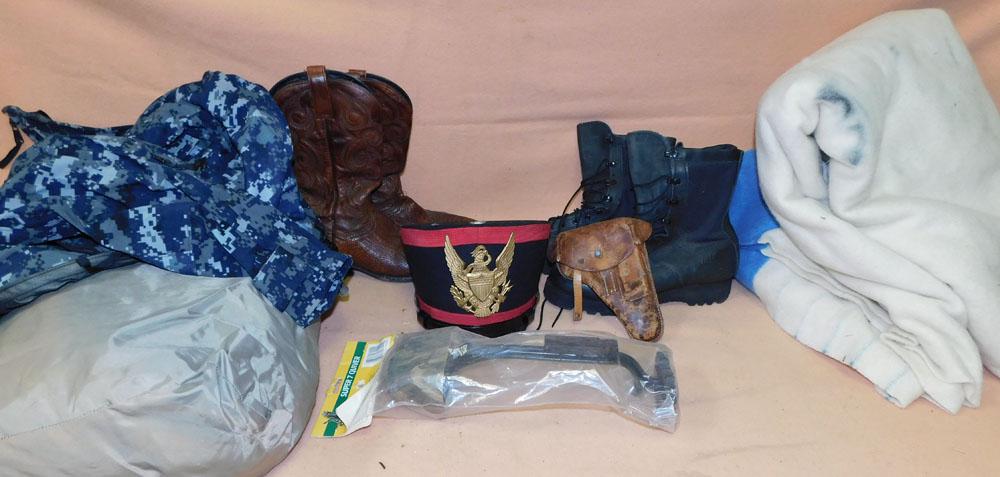 Lot Hunting Items - Boots - Wool Blanket - Hat: Lot Hunting Items - Boots - Wool Blanket - Hat. "ALL DESCRIPTIONS AND ANY CONDITION STATEMENT GIVEN BY LANGSTON AUCTION GALLERY ARE STRICTLY OPINIONS AND LANGSTON'S SHALL HAVE NO RESPONSIBILITY FOR ER